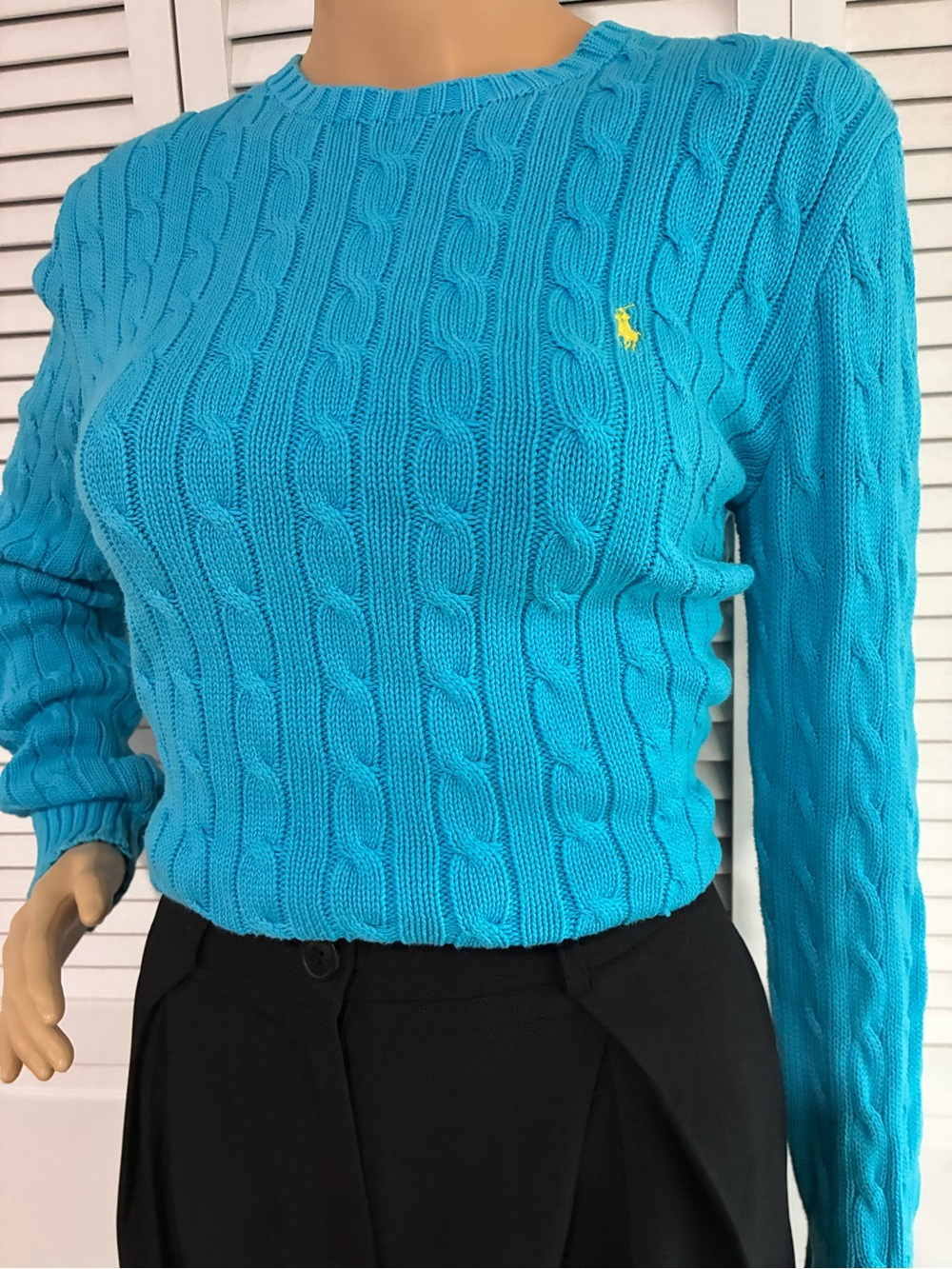 Vintage Ralph Lauren Cable Knit Crewneck Sweater - Turquoise